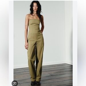 Zara Olive Green Strapless Jumpsuit NEW